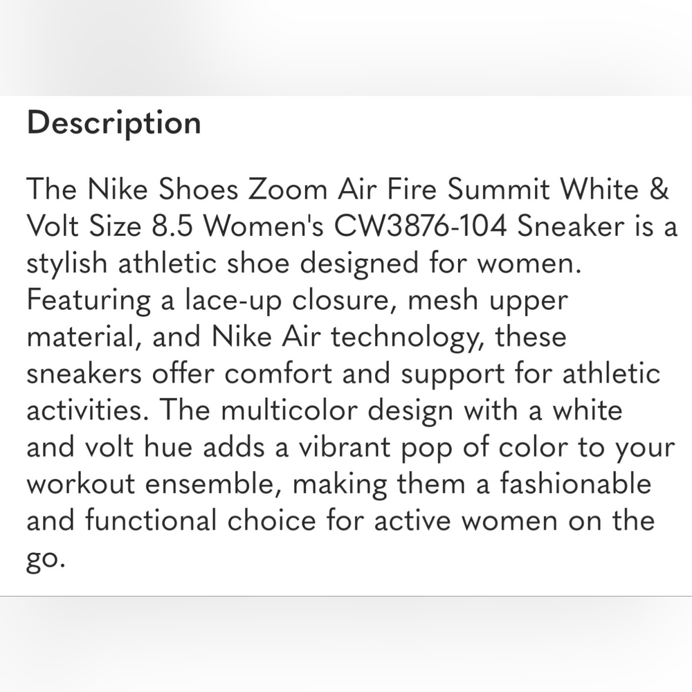 NIKE ZOOM AIR FIRE SIMMIT WHITE & VOLT 8.5 Women's CW3876-104 Sneakers - Picture 7 of 7